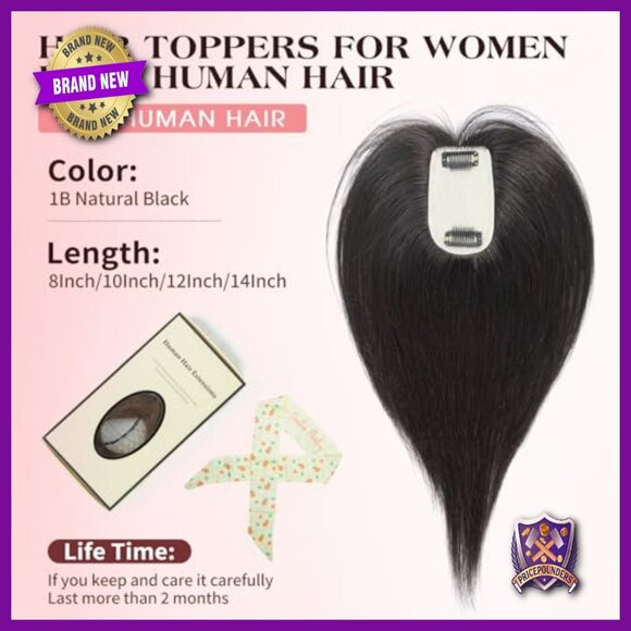 12 Inch Human Hair Topper, 2 Clips, Realistic Scalp, Thinning Hair Solution main image 4